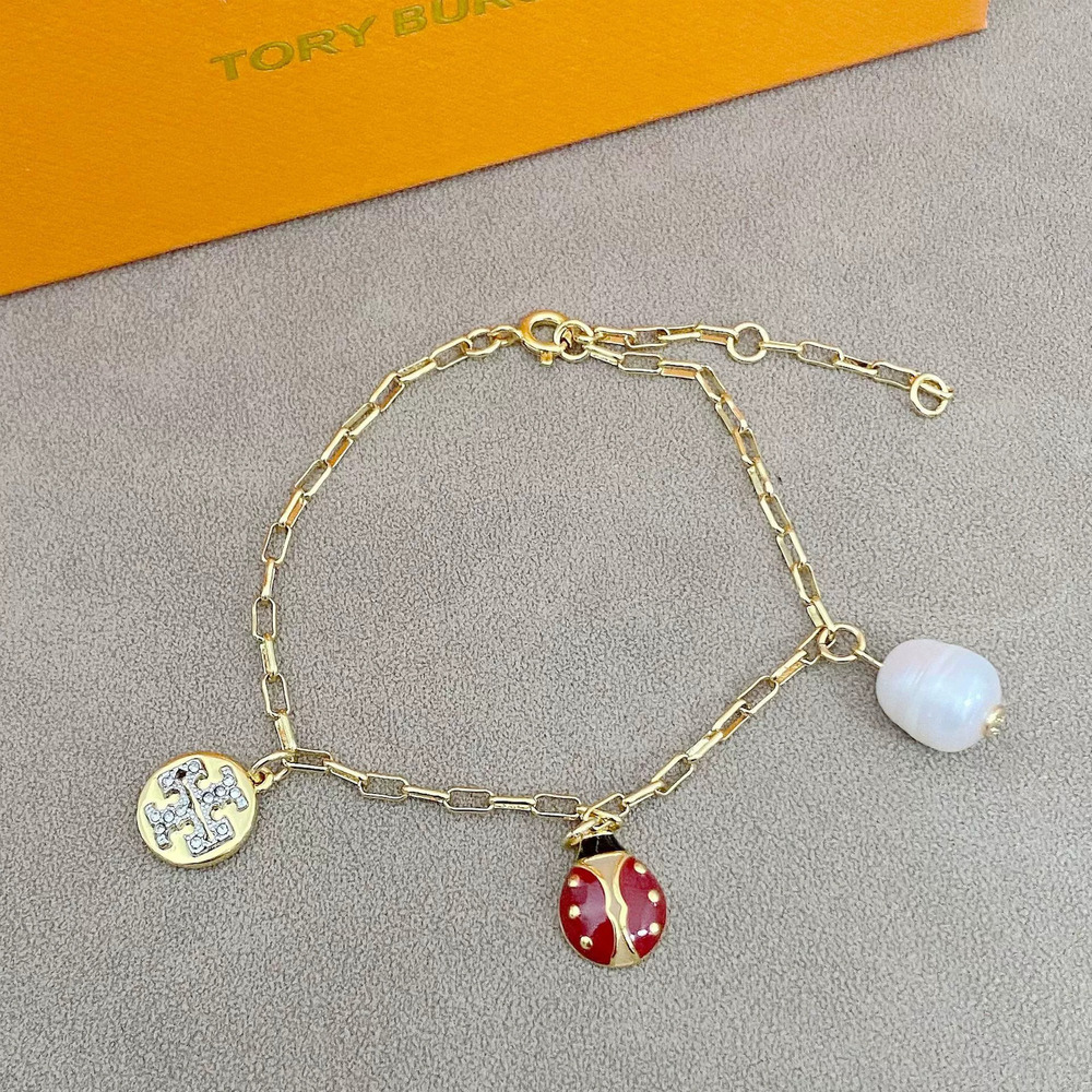 Tory Burch Cartoon Stainless Steel Oil Drop Bee Ladybug Pendant Bracelet